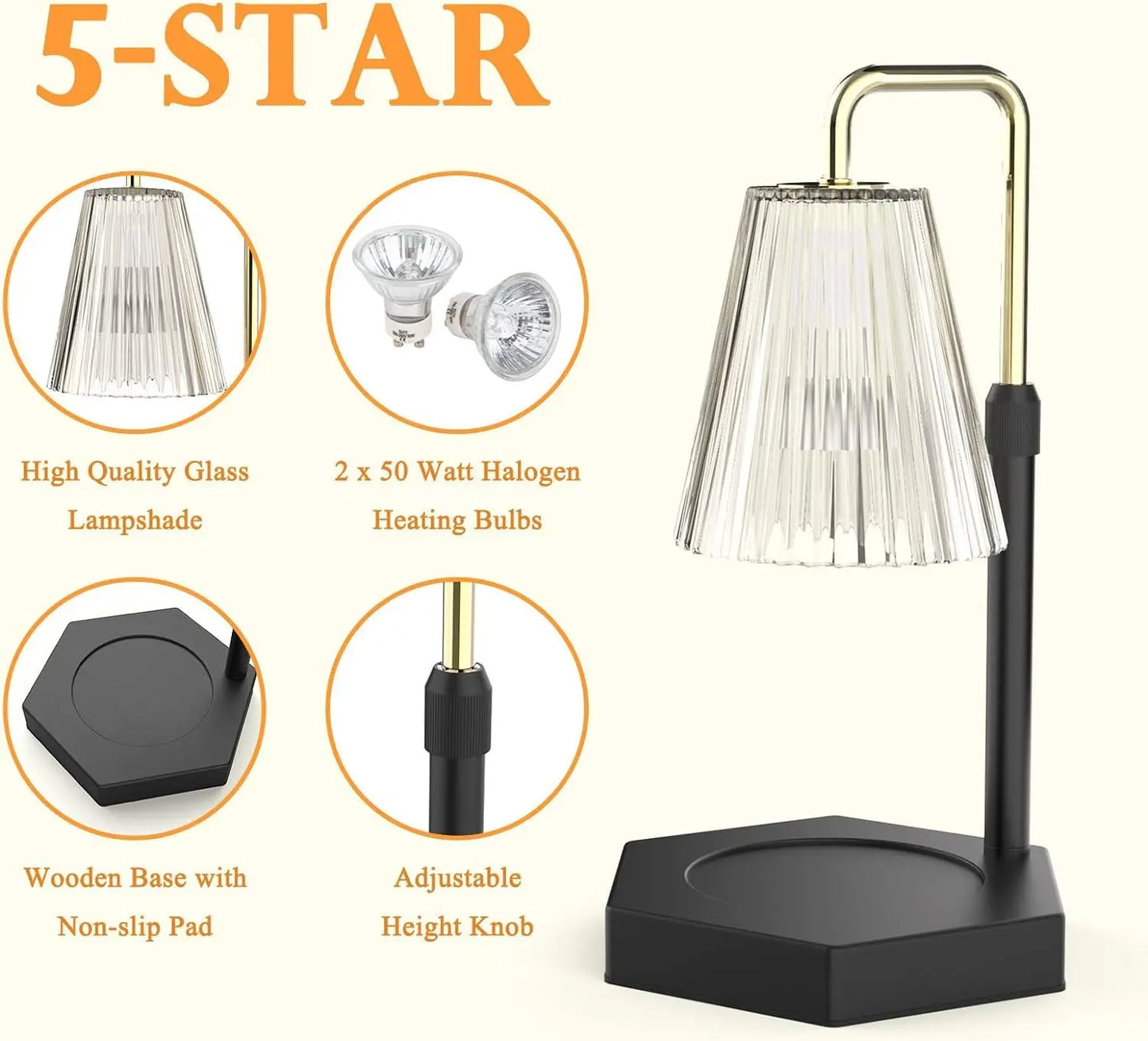 Candle Warmer Lamp with Timer & Dimmer, Height Adjustable Electric
