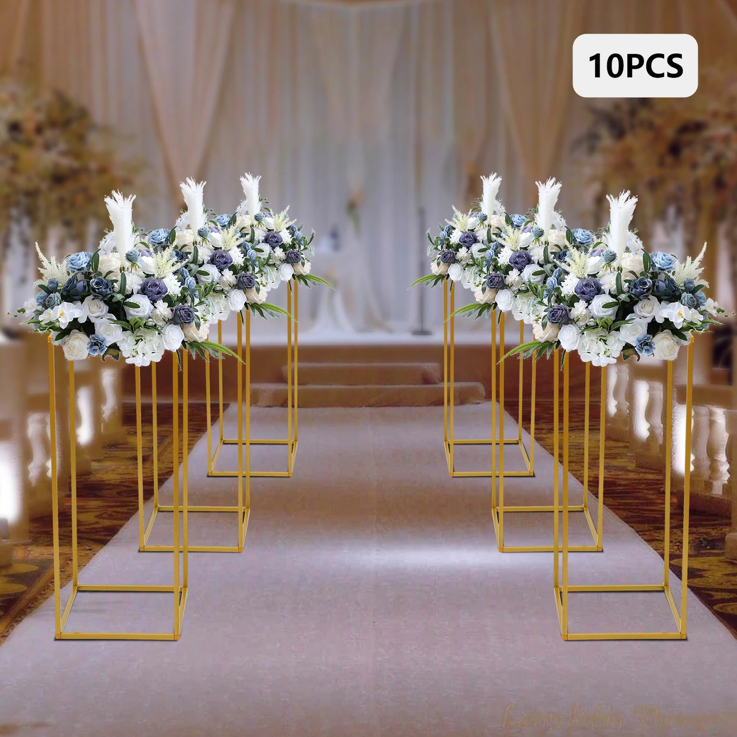 23.62in/ 60cm Tall Floor Vase 10 Pcs Rectangular Metal Flower Stand, Gold