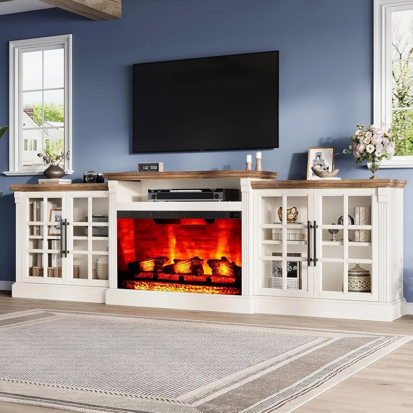 97" TV Stand with 33" Fireplace for TVs up to 100"