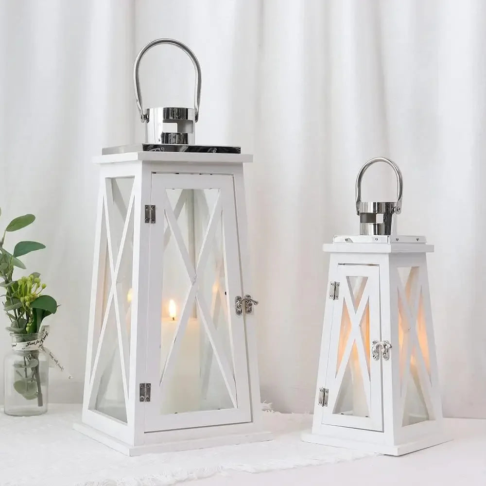 Wood Candle Lantern Holders with Tempered Glass