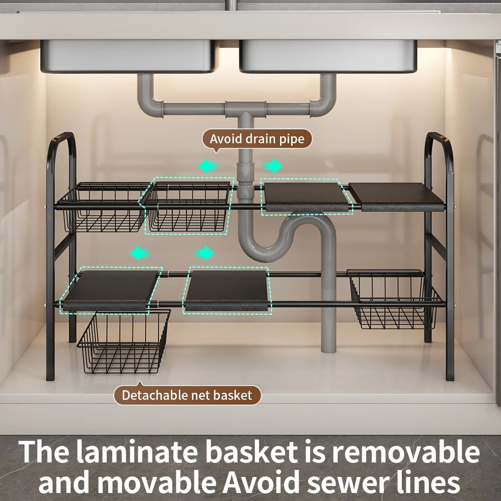 1 Set Kitchen Under Sink Organizers, Expandable Cabinet Shelf Organizer
