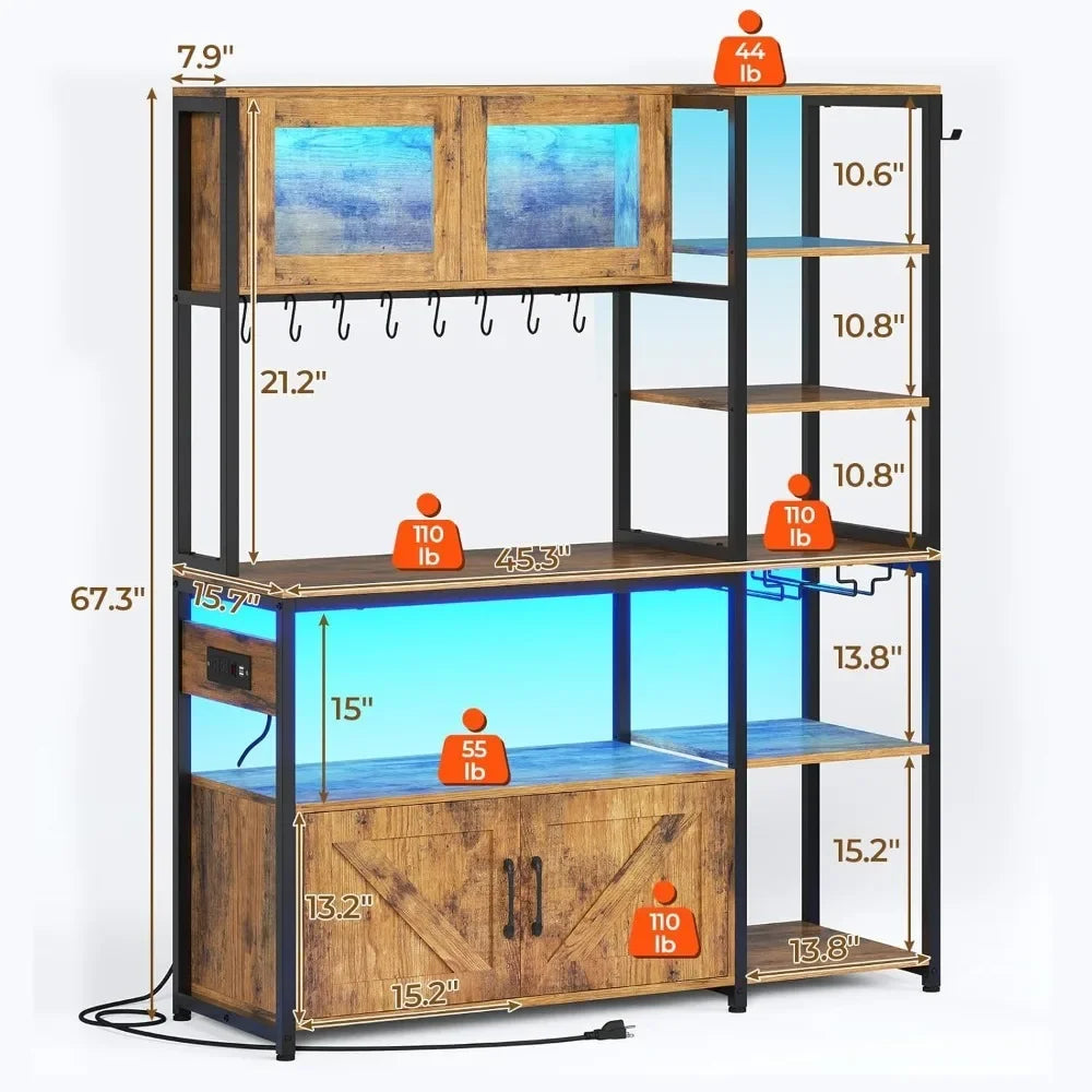 45.3 Inch Bakers Rack with Power Outlet and LED Light