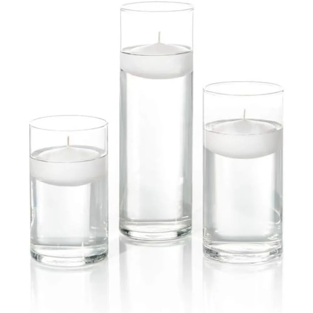 Set of 36 Floating Candles and Cylinder Vases