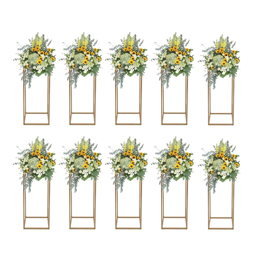 23.62in/ 60cm Tall Floor Vase 10 Pcs Rectangular Metal Flower Stand, Gold