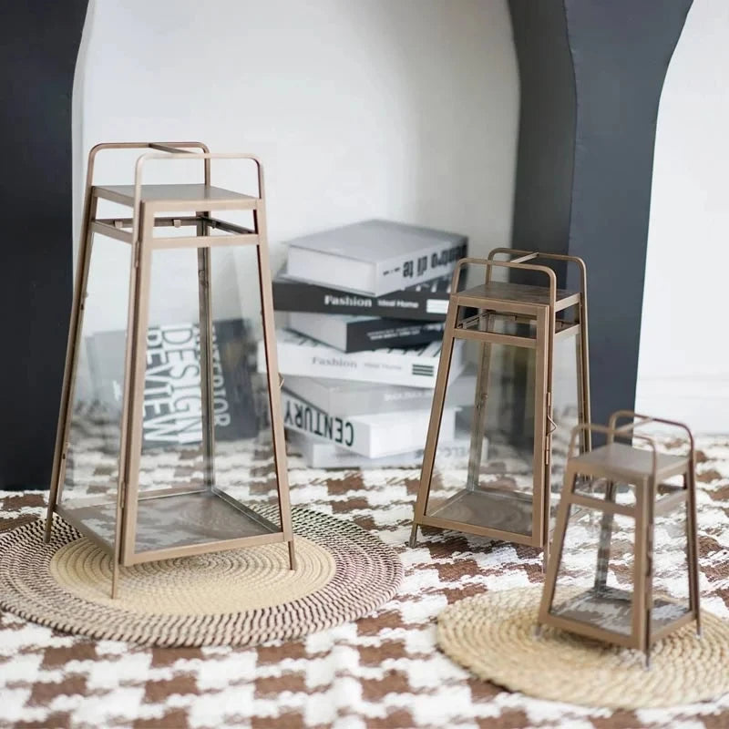 Metal and Glass Lantern Brown New Metal Lantern in Wholesale Price Latest Candle Votive New Metal Candle Lantern