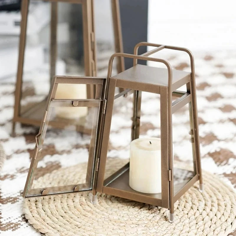 Metal and Glass Lantern Brown New Metal Lantern in Wholesale Price Latest Candle Votive New Metal Candle Lantern