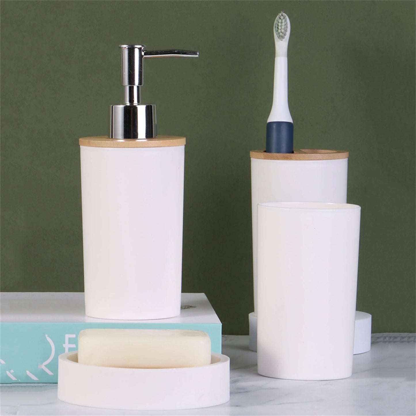 6PCS  Bamboo Lid Bathroom Kit