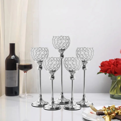 Gold and Silver Crystal Holders for Wedding Centerpieces, 5PCs per Set