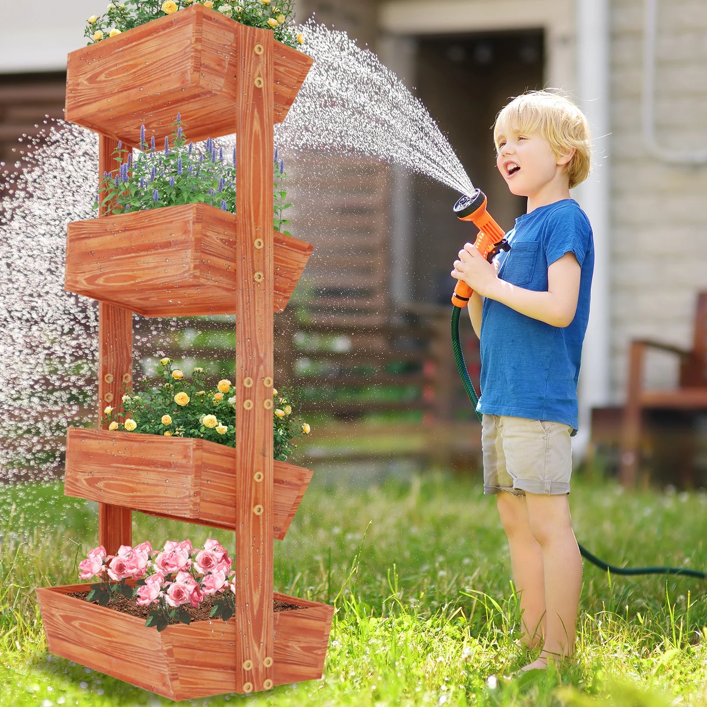 4-Tier Raised Garden Bed, Vertical Flower Pots Rack
