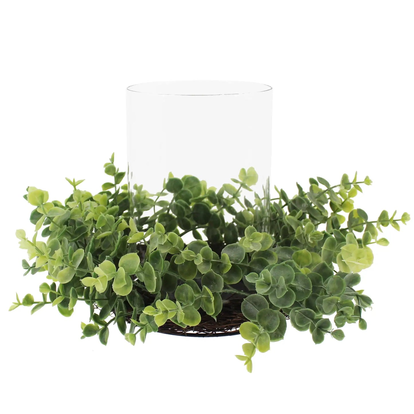 8" Pillar Candle Holder with Artificial Eucalyptus
