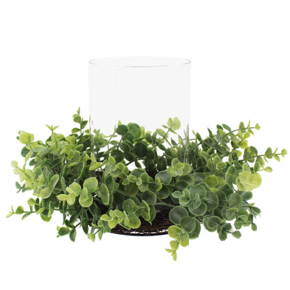 8" Pillar Candle Holder with Artificial Eucalyptus