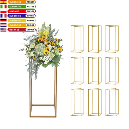 23.62in/ 60cm Tall Floor Vase 10 Pcs Rectangular Metal Flower Stand,  Gold