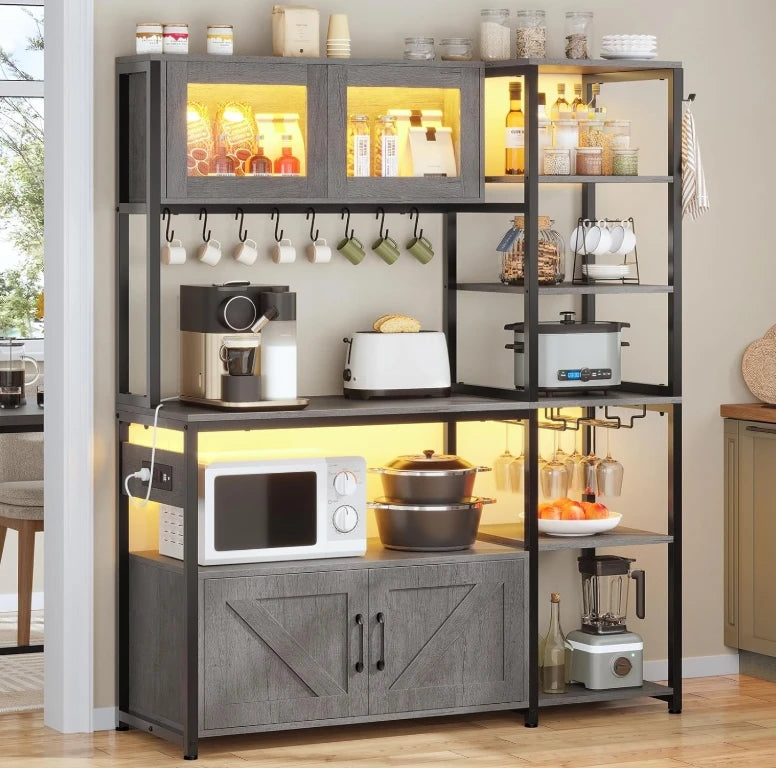 45.3 Inch Bakers Rack with Power Outlet and LED Light