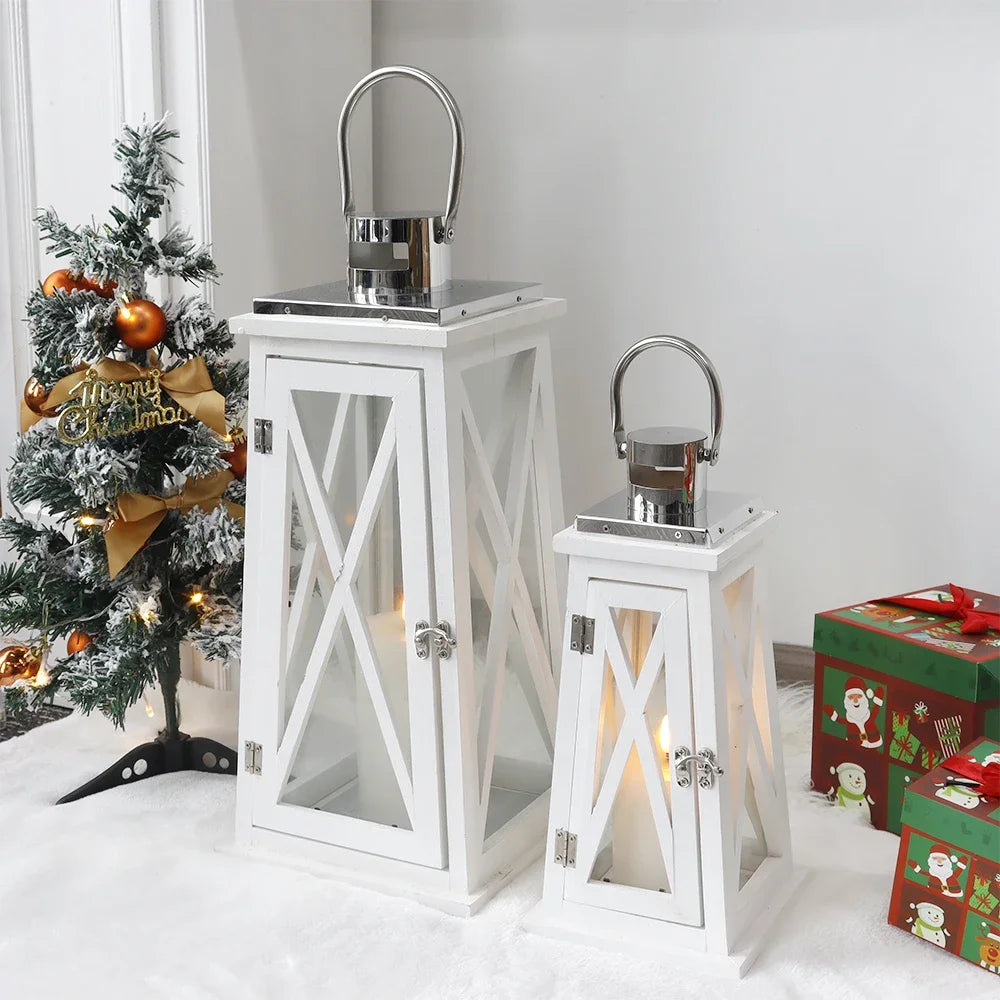 Wood Candle Lantern Holders with Tempered Glass