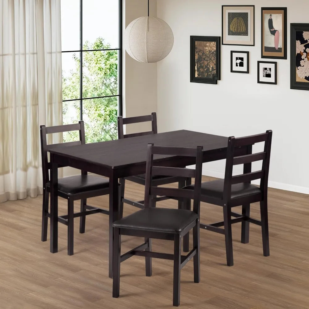 Kitchen Table and Chairs for 4 Dining Room Table Set Kitchen Sets for Small Space,Dark Brown,100% solid wood