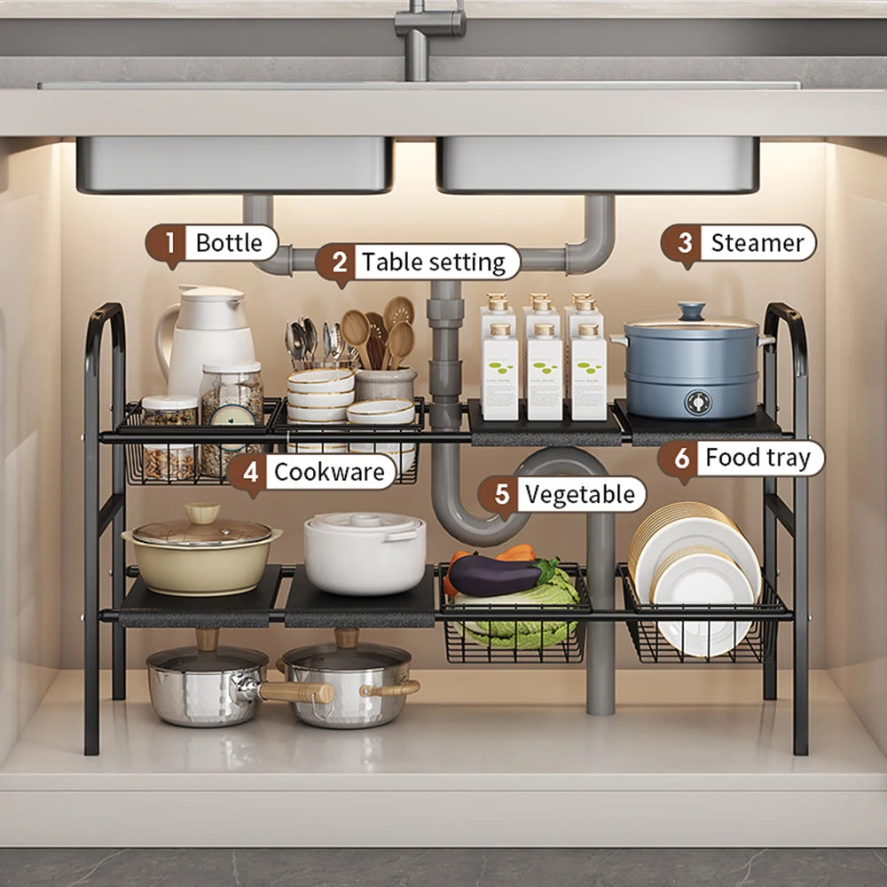 1 Set Kitchen Under Sink Organizers, Expandable Cabinet Shelf Organizer