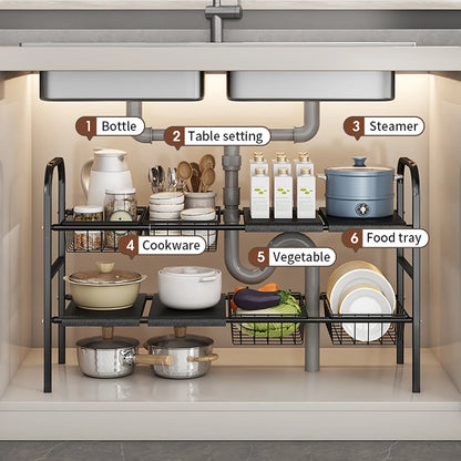 1 Set Kitchen Under Sink Organizers, Expandable Cabinet Shelf Organizer