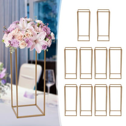 23.62in/ 60cm Tall Floor Vase 10 Pcs Rectangular Metal Flower Stand,  Gold