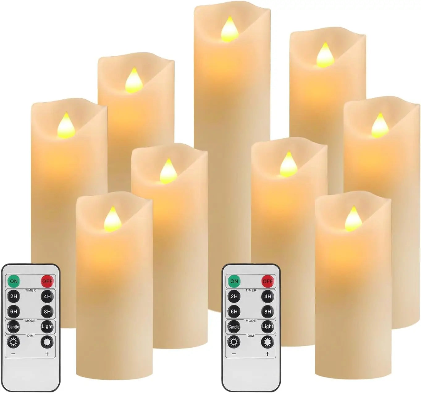 Set of 9 Real Wax Pillar Flickering Battery Candles With 10 key Remote Control Timer 300 Hours