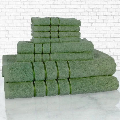 8-Piece Plush 100% Cotton Bath Towel Set Washcloths Hand Towels Bath Towels Solid Green