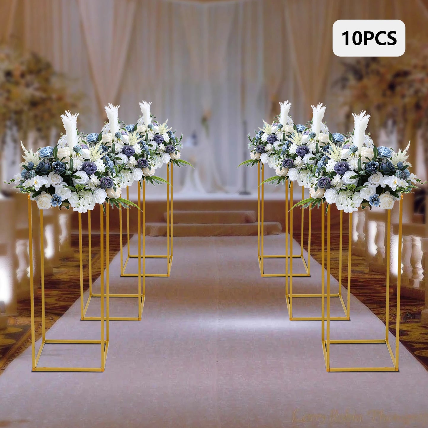 23.62in/ 60cm Tall Floor Vase 10 Pcs Rectangular Metal Flower Stand,  Gold