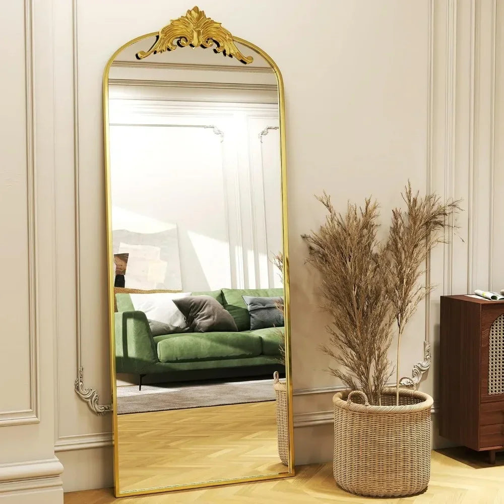 21"x64" Gold Arched Full-Length Mirror with Stand