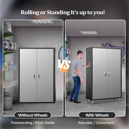 Upgraded Wide & Deep Garage Storage Cabinet with wheels