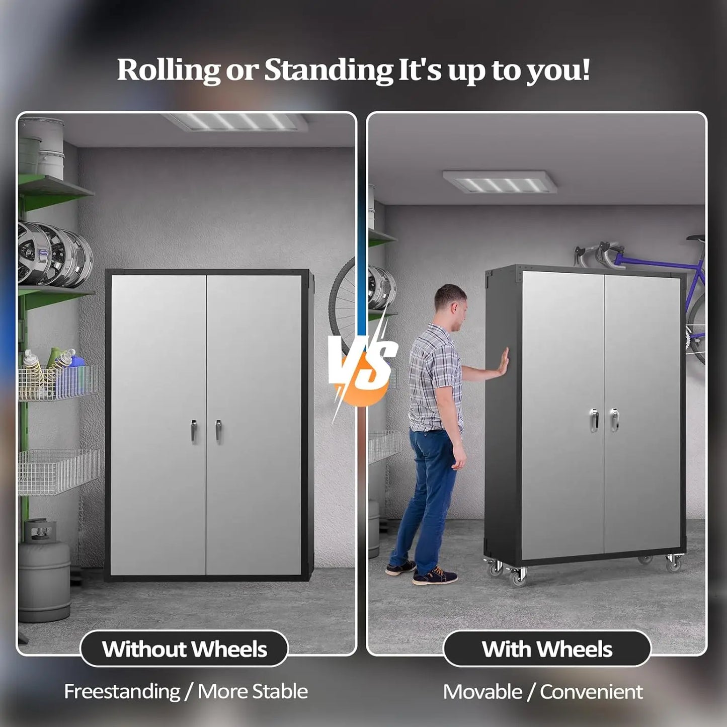 Upgraded Wide & Deep Garage Storage Cabinet with wheels