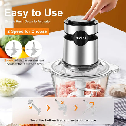 500W Electric Food Processor, Glass Bowl Multifunctional Vegetable Food Chopper