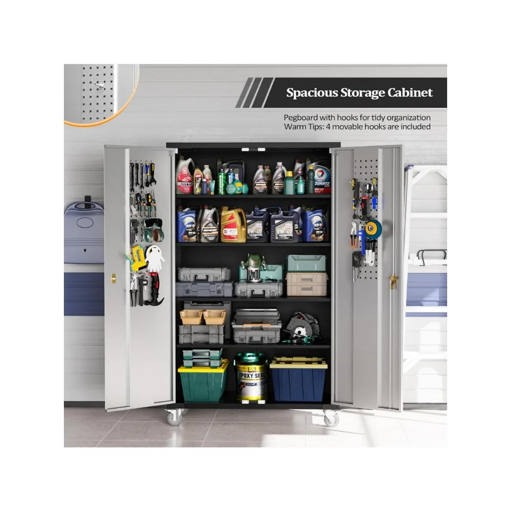 Metal Storage Cabinet With Pegboards Locking Doors