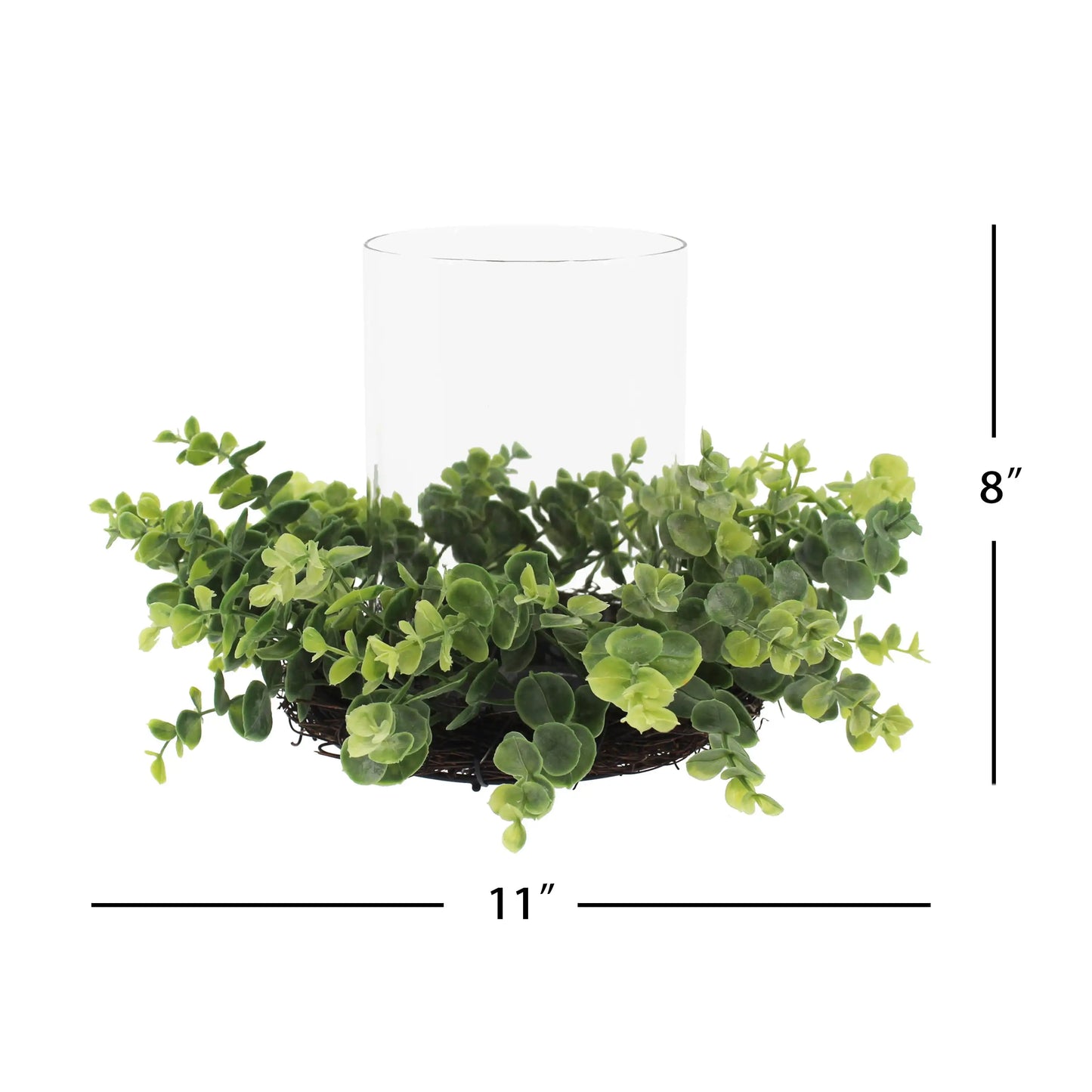 8" Pillar Candle Holder with Artificial Eucalyptus