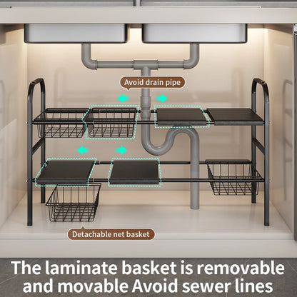 1 Set Kitchen Under Sink Organizers, Expandable Cabinet Shelf Organizer