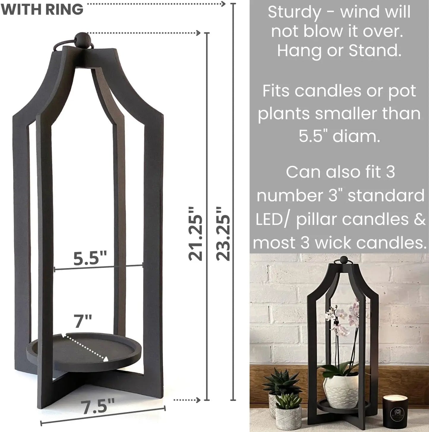 23" Large Outdoor Lantern 3 Wick Candle Holder