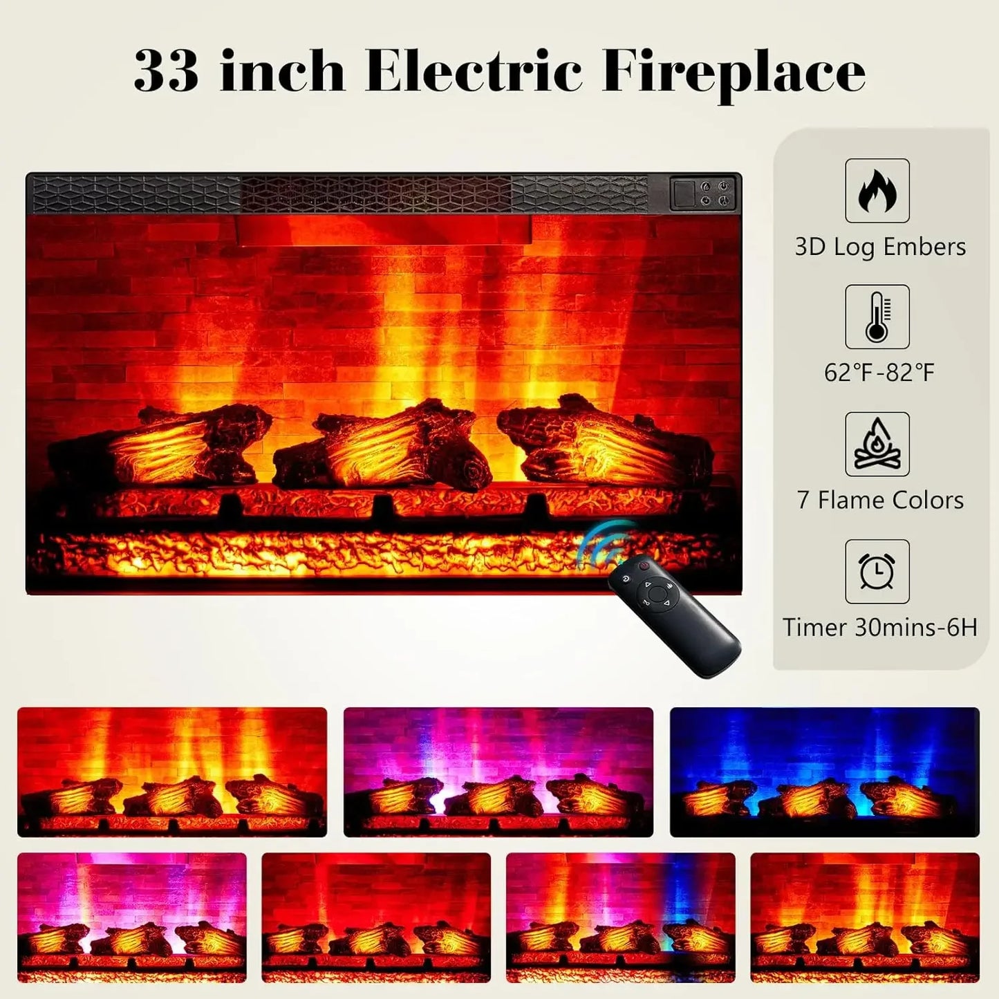 97" TV Stand with 33" Fireplace for TVs up to 100"