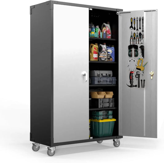 Upgraded Wide & Deep Garage Storage Cabinet with wheels