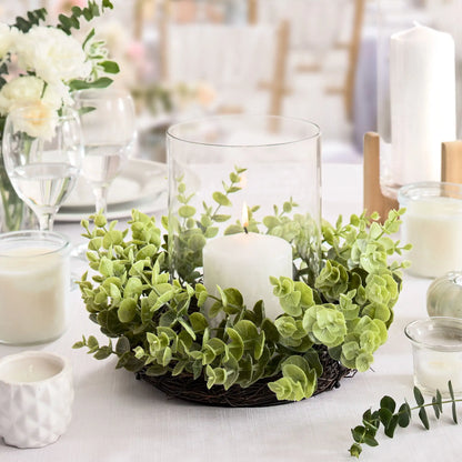 8" Pillar Candle Holder with Artificial Eucalyptus