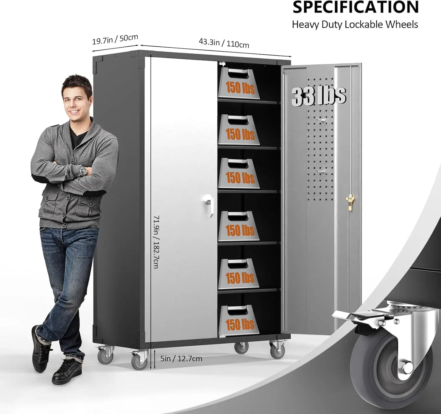 Upgraded Wide & Deep Garage Storage Cabinet with wheels