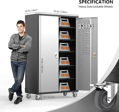 Upgraded Wide & Deep Garage Storage Cabinet with wheels