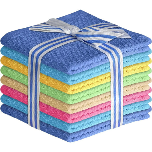 Multi-color set of 8 multi-purpose cotton kitchen towels