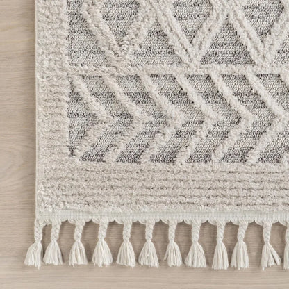 9x12 Ansley Moroccan Tassel Area Rug, Light Grey, High-Low Textured Bohemian Design