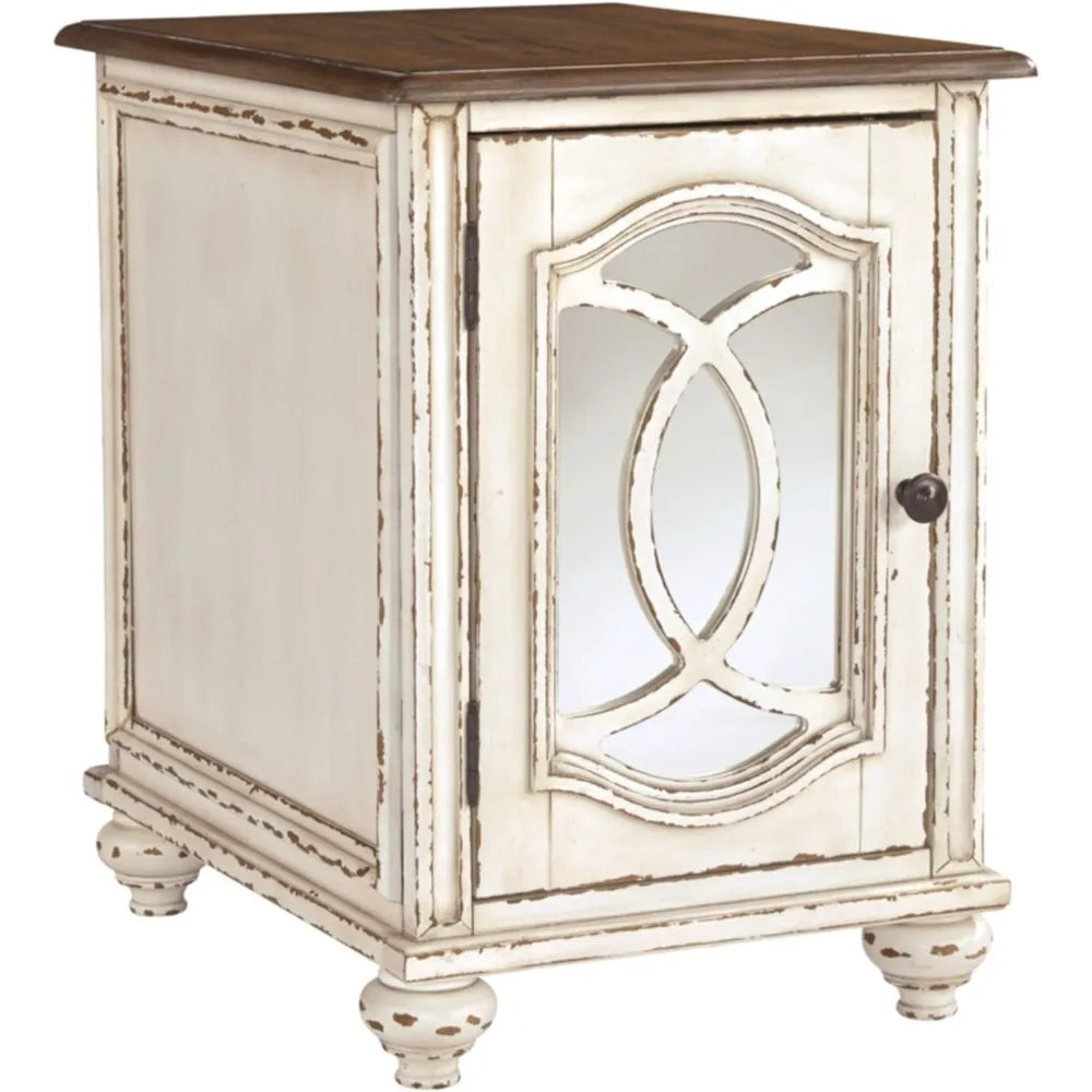 End Table, White/Brown Wood