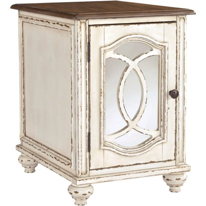 End Table, White/Brown Wood