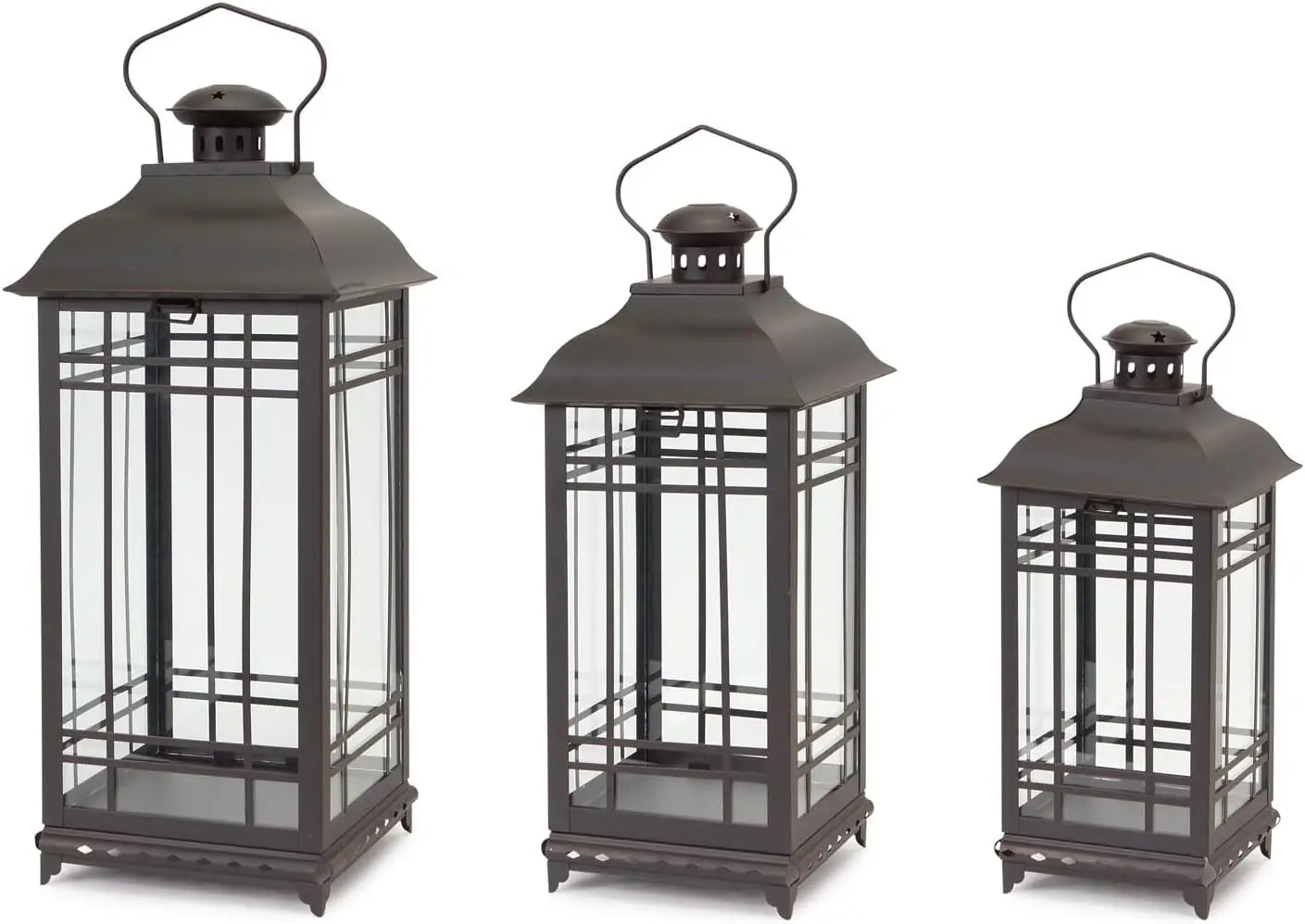 Metal and Glass Outdoor Porch Décor Lantern Set of 3