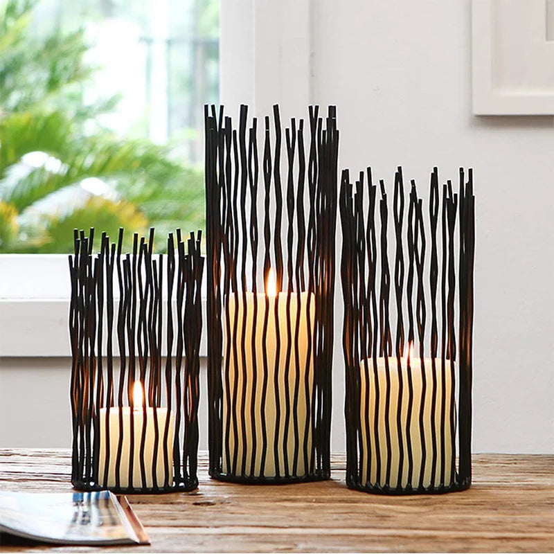 8/10/12 inches, 3 metal wire willow candle holders