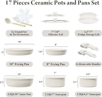 Nonstick Cookware Set, Non Toxic,17-Pieces