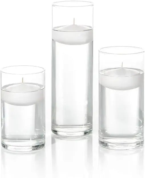 Set of 36 Floating Candles and Cylinder Vases