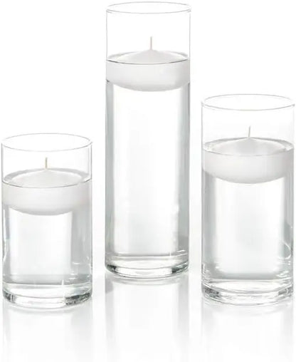 Set of 36 Floating Candles and Cylinder Vases