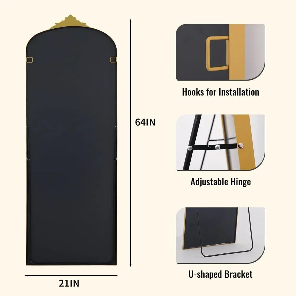 21"x64" Gold Arched Full-Length Mirror with Stand