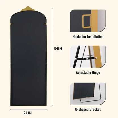 21"x64" Gold Arched Full-Length Mirror with Stand