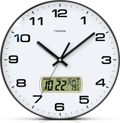 Wall Clock,3 Sizes 4 Colors with Calendar and Fahrenheit Temperature Display